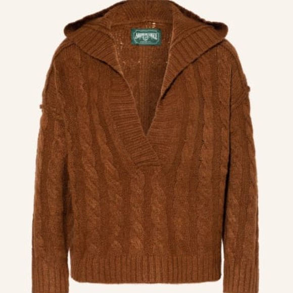 NWT American Eagle Brown Hooded V-Neck Cable Knit Sweater Womens Medium - Picture 1 of 7
